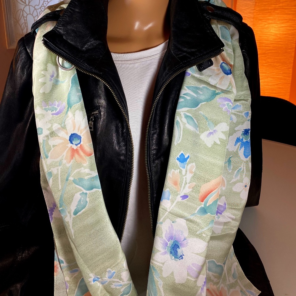 Vintage Talbots Green and Peach Floral Scarf